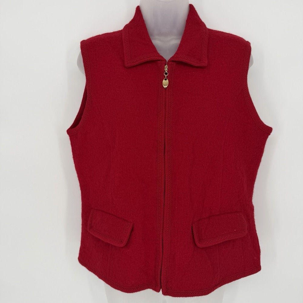 Lisa International‎ Sz M Vintage Red Boiled Wool Vest Campcore Hiking Outdoors